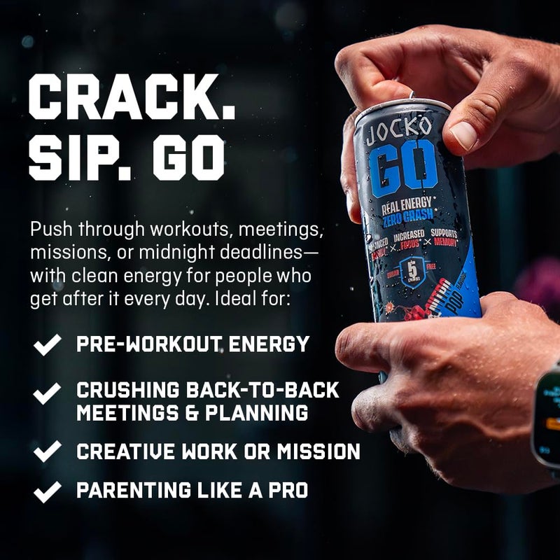 origin Jocko GO Energy Drink - Keto, Vitamin B12, Vitamin B6, Electrolytes, L Theanine, Magnesium- Energy Boost, Sugar Free Nootropic Monk Fruit Blend - 12 Pack (Black Cherry Vanilla) - Image 4